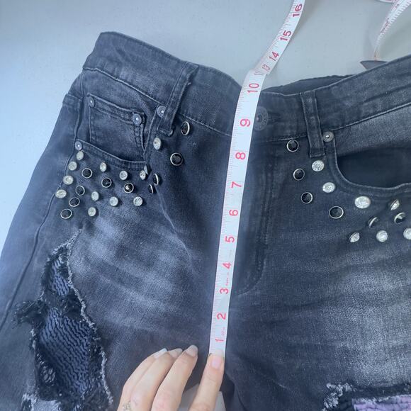 Men’s Moto skinny ripped inlaid embellished mid rise Majestik jeans distressed - Picture 6 of 15